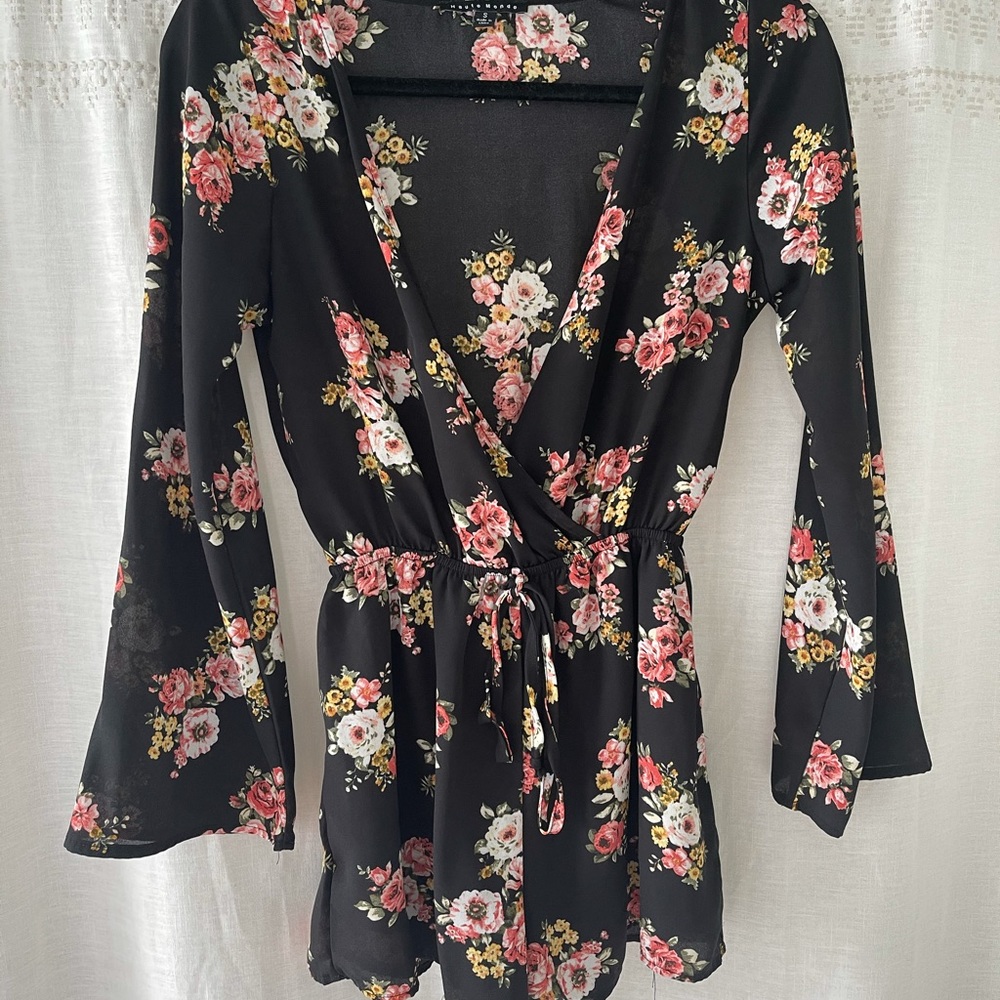 Sheer black floral romper